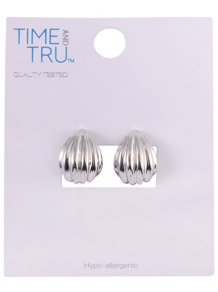 Time And Tru Silver Ribbed Clip Earrings